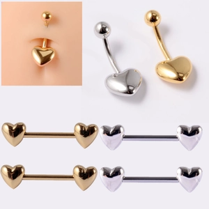Bijoux De Piercing Corporel En Forme De Coeur Acier Inoxydable Anneau De Nombril Haltère De Mamelon Design Fileté Poli