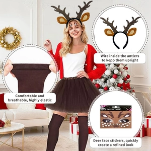 Detail showing deer antler headband with wire and Christmas costume set for women