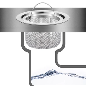 Stainless steel kitchen sink strainer basket with handle showing drainage system function
