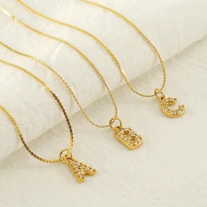 Stainless Steel Initial Necklace Gold Plated Rhinestone Alphabet Pendant Elegant Fashion Jewelry For Women