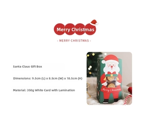 Detail view of Santa Claus gift box showing 9.5x8.5x18.5cm dimensions and paper material