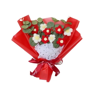 Handmade crochet puff flower bouquet with eucalyptus leaves for Mother's Day gifts