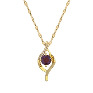 Elegant gold titanium steel necklace with a round purple gemstone and diamond accents