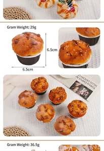 Detail view of fake PU muffins with realistic paper liners and textured topping seeds