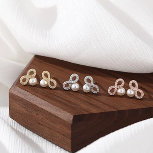 Infinity 925 sterling silver pearl stud earrings in gold silver and rose gold finishes