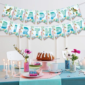 Turtle theme happy birthday banner with sea creature patterns for party decoration
