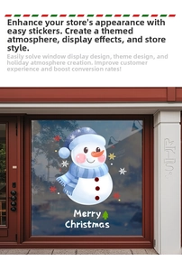 Détail d'autocollant de fenêtre bonhomme de neige avec texte Merry Christmas pour vitrine