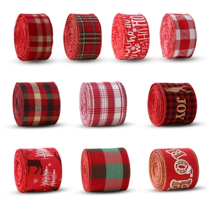 Christmas Ribbon Roll Faux Burlap Plaid Reindeer Holiday Decoration For Tree Ornament Gift Wrapping DIY Craft