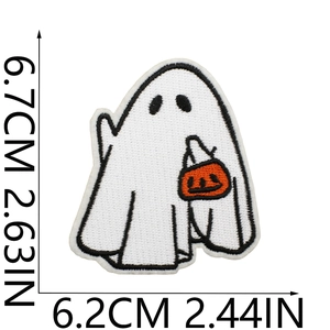 Ghost embroidery patch with pumpkin basket detailing 6.7cm x 6.2cm dimensions