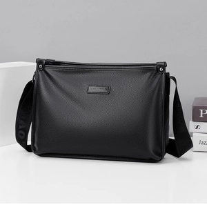 Men Crossbody Shoulder Bag PU Leather Litchi Pattern Large Capacity Multi Pockets Business Commuting Simple Stylish