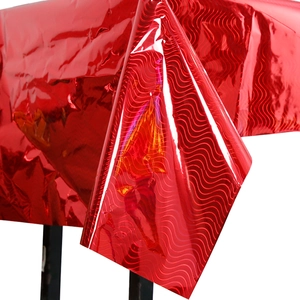 Metallic red foil wave pattern tablecloth with reflective mirror finish for parties