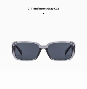 Detail of square gray translucent sunglasses with dark gray UV protection lenses C02