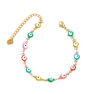 Colorful evil eye beaded bracelet in gold stainless steel with adjustable lobster clasp