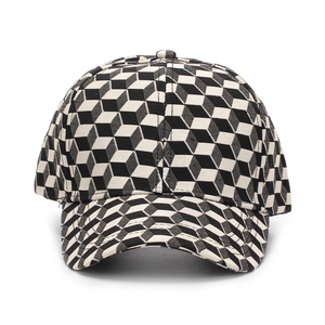 Baseball cap with 3D black and white cube geometric print and curved brim for sun protection