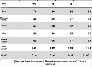 Tableau des tailles détaillé pour combinaison femme avec mesures buste, taille et hanches