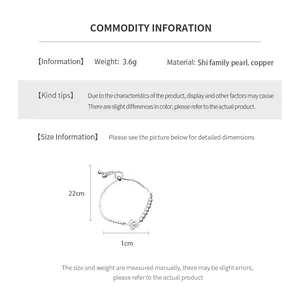 Detailed sizing chart for pearl and zircon flower bracelet showing 22cm total length