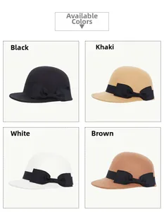 Four color options of retro wool felt hats with elegant bow decoration for women