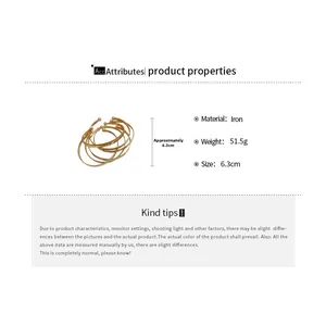 Polished gold multi-layer bangles specifications showing material iron and 6.3cm size