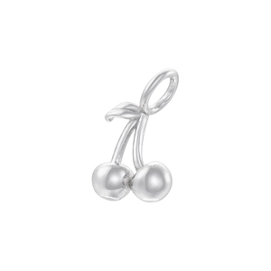 Detailed close-up of a glossy silver cherry pendant for creative DIY jewelry making