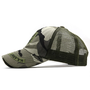 U.S. ARMY camouflage mesh baseball cap with green embroidery and curved brim visor