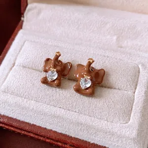 Elephant Stud Earrings With 925 Sterling Silver Earring Post Copper Enamel Heart Zircon Cute Animal Jewelry Women