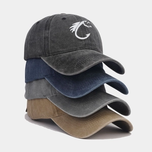 Washed Distressed Cotton Baseball Cap For Men Women Vintage Personalized Fish Hook Print Adjustable Outdoor Sun Protection Sunshade Hat