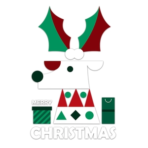 Christmas reindeer static window sticker with geometric Merry Christmas design for decor