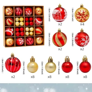 6cm red and gold Christmas ball ornaments set with snowflake patterns in a gift box