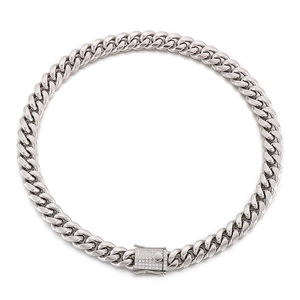 Chaîne cubaine 12mm en acier argenté style hip hop avec fermoir serti de zircons CNC