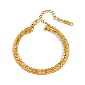 Detailed view of dual-layer gold-plated stainless steel snake and tank chain bracelet