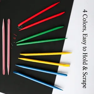 Penne colorate in legno per scratch art con doppia punta per disegni e dettagli fini