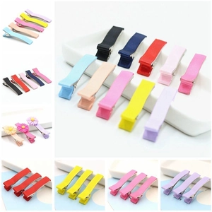 Colorful ribbon wrapped metal duckbill hair clips with daisy flower accents set