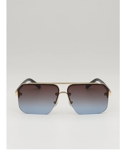 Detail of square browline sunglasses featuring gold metal double bridge and gradient lenses