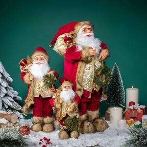 Lot de trois figurines de Père Noël rouge et or pour décoration festive de la maison