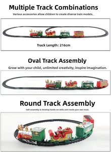 Detailed view of Christmas electric train set with multiple track layout configurations