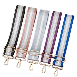 Adjustable canvas bag straps with silver glitter stripes in 5 colors and gold metal buckles