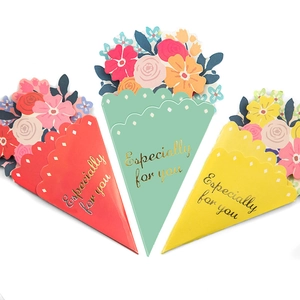 Tarjetas de felicitación ramo de flores 3D hechas a mano en rosa verde y amarillo