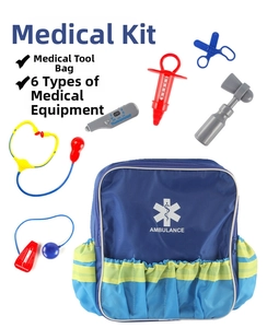 Kids ambulance medical backpack with 6 plastic simulation rescue tools set for roleplay