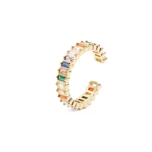 Adjustable Open Ring Colorful Zircon Copper Micro Pave Rainbow Geometric Fashion Jewelry Accessories For Women