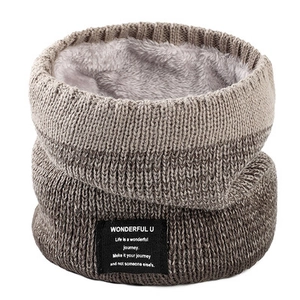 Winter thermal double-layered fleece lined knit neck warmer with brown gradient pattern