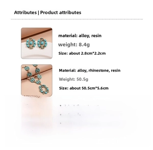 Detailed spec chart of vintage resin and rhinestone jewelry showing sizes and weights