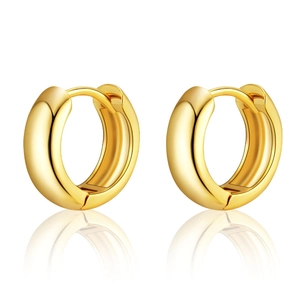 Classic 18K gold plated thick tube hoop earrings in a minimalist C-shaped open design