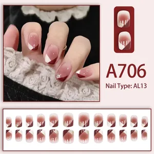 Minimalist burgundy and white press-on nails with silver glitter in square round shape