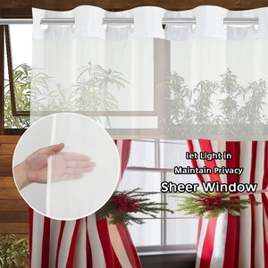 Christmas red and white striped double-layer shower curtain with sheer window panel