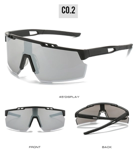 Mehrere Ansichten der silbernen Sport-Radbrille mit leichtem schwarzen Kunststoffrahmen