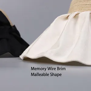 Women's jacquard sun hat with wide shapeable memory wire brim and satin bow detail