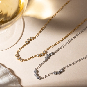 Fashion Stainless Steel Paperclip Chain Necklace For Women Gold Silver Plated Bezel Set Rhinestone Link Choker Jewelry