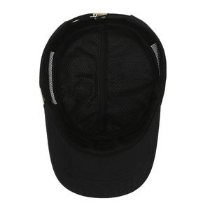 Men's quick-dry black flat top mesh cap with breathable material and metal buckle closure