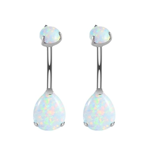 Piercing ombelico in titanio G23 con opale a goccia e zircone rotondo in argento
