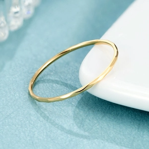 Minimalist 14K gold plated 0.7mm thin stainless steel ring with hammered surface finish